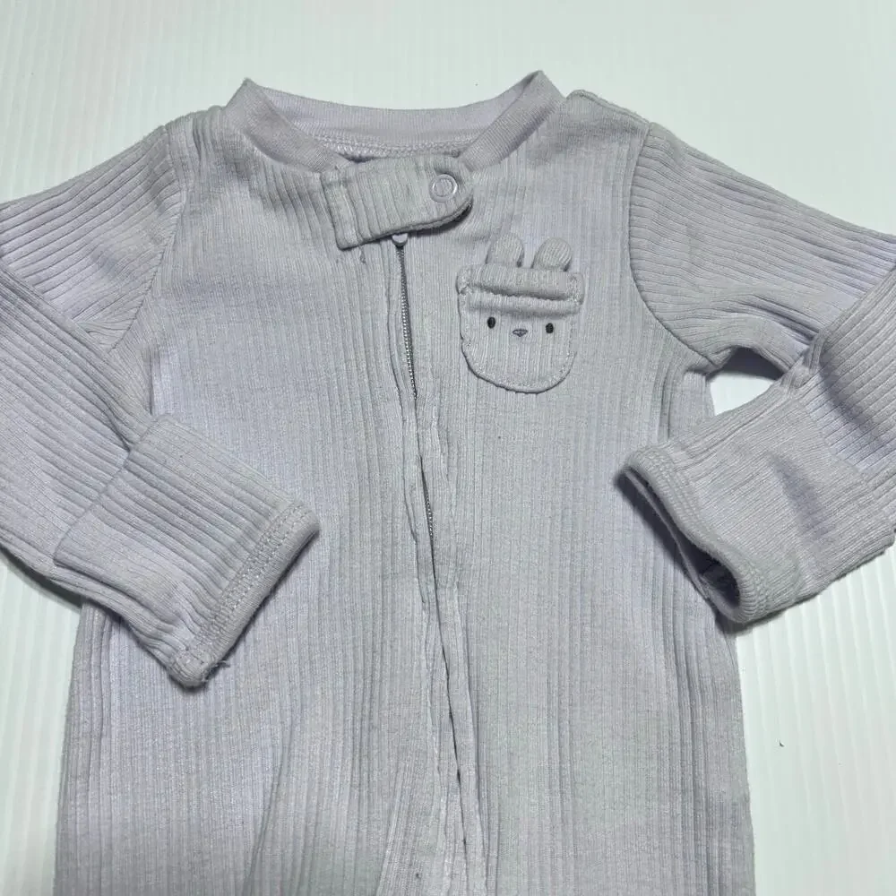3 Carters NB Newborn Sleepers Purple Lavender Long Sleeve Footed Bunny Lamb